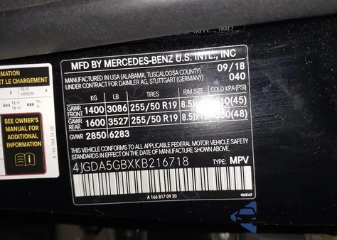 2019 Mercedes-Benz Gle 400 4Matic from USA, damaged, VIN 4JGDA5GBXKB216718